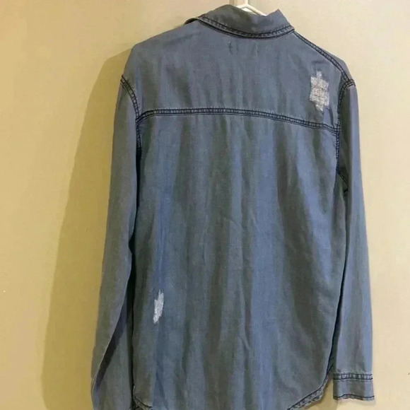 [S]One X Oneteaspoon Dallas Tencel Liberty JeanShirt Snap Button Down Distressed - Picture 8 of 9